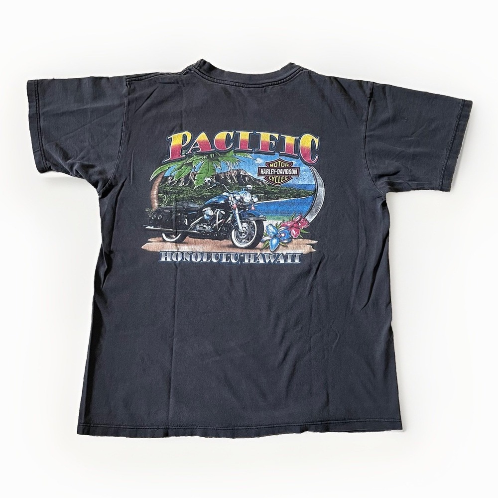 Vtg Harley Davidson Shirt USA Men Large Pacific Honolulu Hawaii Distressed Y2K